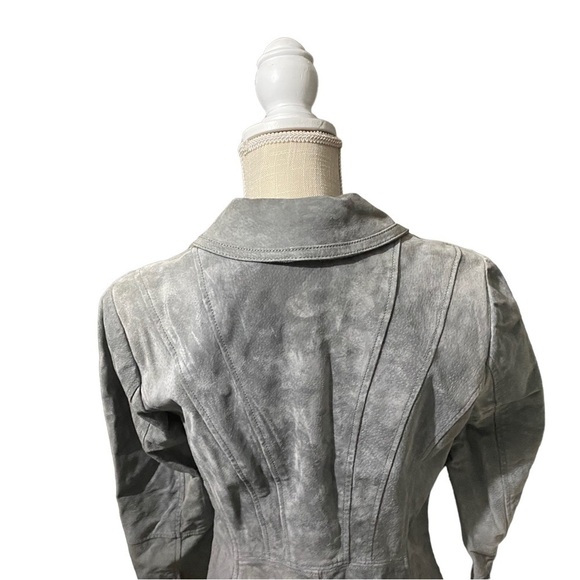 Isaac Mizrahi Live Women Gray 3/4 Zip 100% Suede Leather Moto Jacket Wrap Coat 4 - Picture 5 of 13